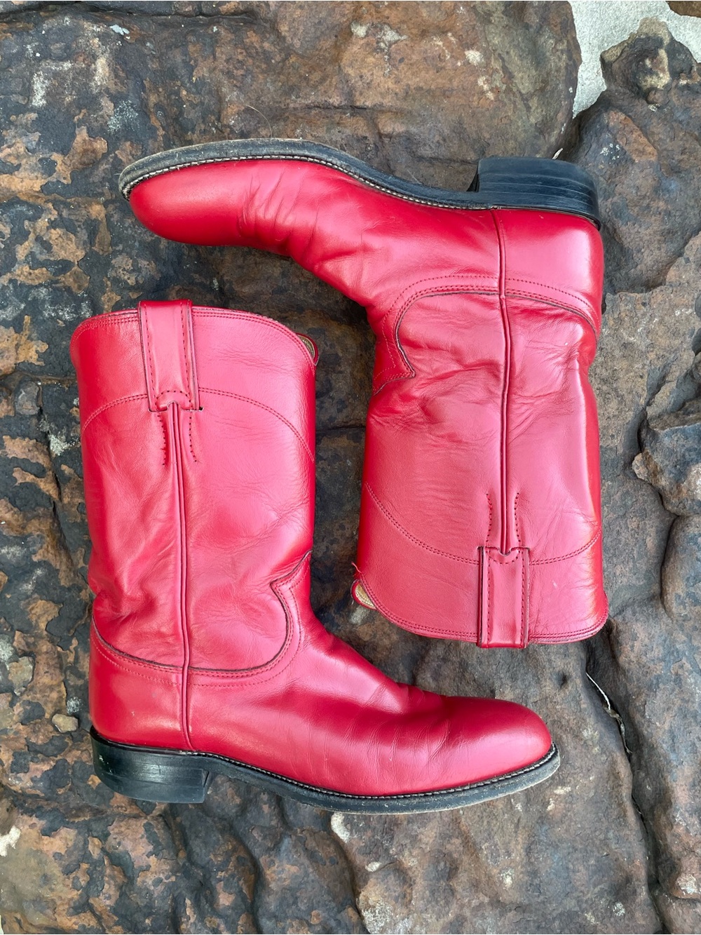 Justin Boots Red Leather Western Cowboy Roper Boots size 8 - Picture 5 of 11